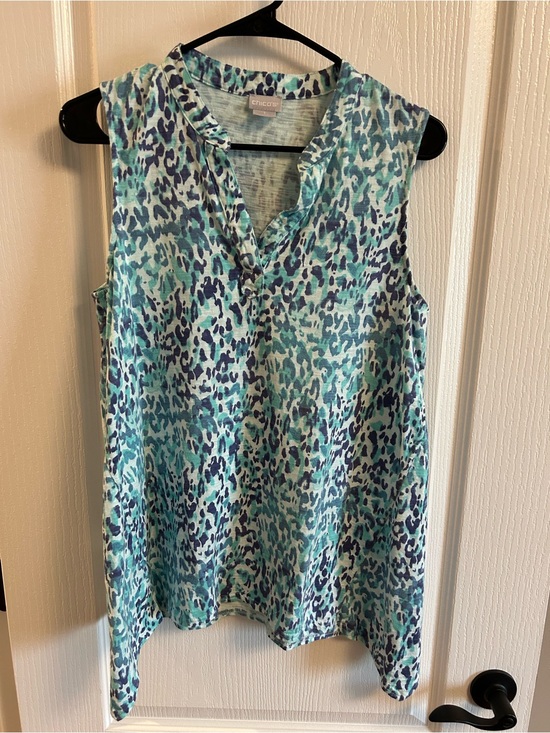 Chico's Tops - Chico's Turquoise & Navy Leopard-Print Sleeveless V-Neck Camisole